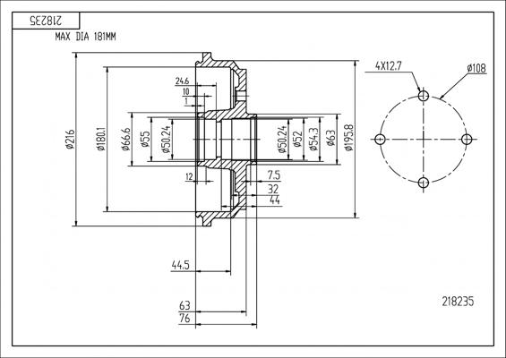 Hart 218 235 - Тормозной барабан autospares.lv