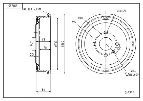 Hart 218 236 - Тормозной барабан autospares.lv