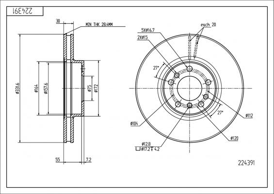 Hart 224 391 - Тормозной диск autospares.lv