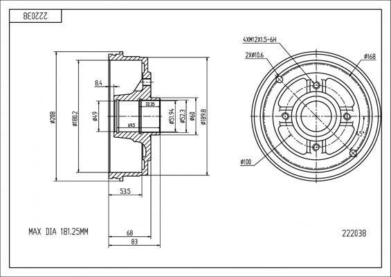 Hart 222 038 - Тормозной барабан autospares.lv