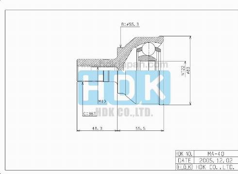 HDK MA-040 - Шарнирный комплект, ШРУС, приводной вал autospares.lv