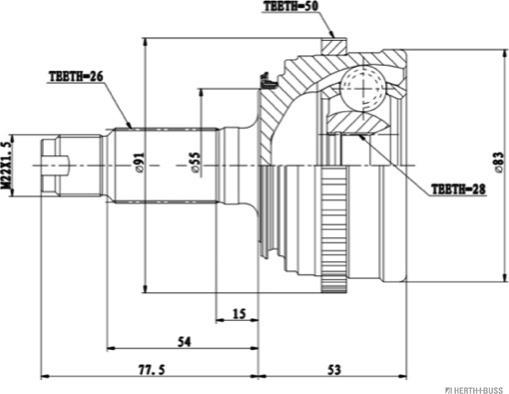 Herth+Buss Jakoparts J2824138 - Шарнирный комплект, ШРУС, приводной вал autospares.lv