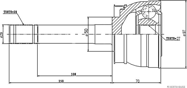 Herth+Buss Jakoparts J2821033 - Шарнирный комплект, ШРУС, приводной вал autospares.lv