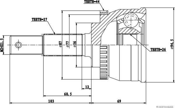 Herth+Buss Jakoparts J2821149 - Шарнирный комплект, ШРУС, приводной вал autospares.lv