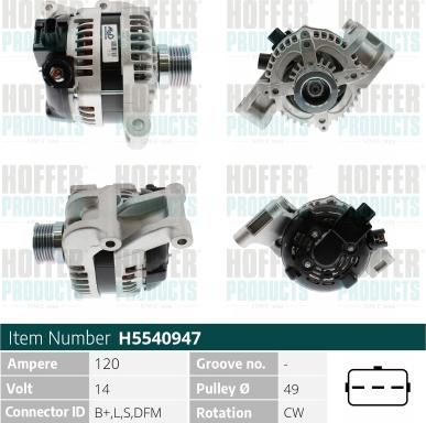 Hoffer H5540947 - Генератор autospares.lv