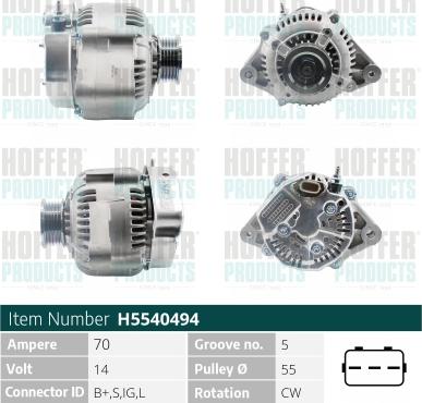 Hoffer H5540494 - Генератор autospares.lv