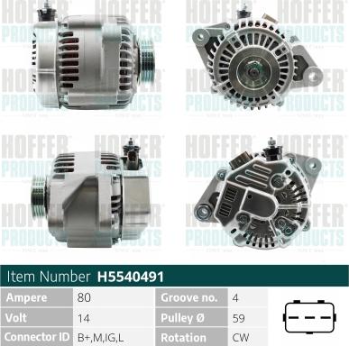 Hoffer H5540491 - Генератор autospares.lv