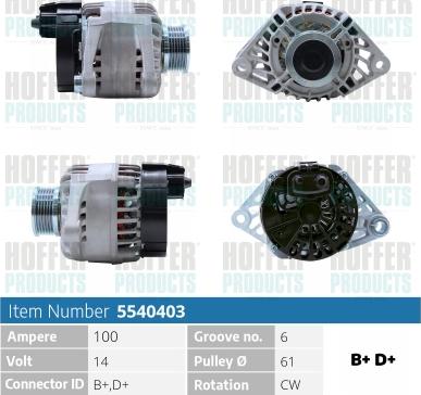 Hoffer H5540403 - Генератор autospares.lv