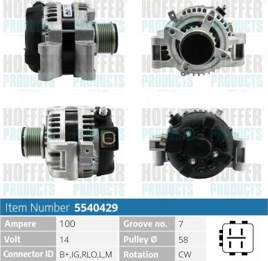 Hoffer H5540429 - Генератор autospares.lv