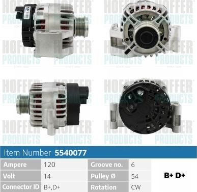 Hoffer H5540077 - Генератор autospares.lv