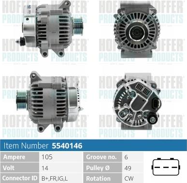 Hoffer H5540146 - Генератор autospares.lv