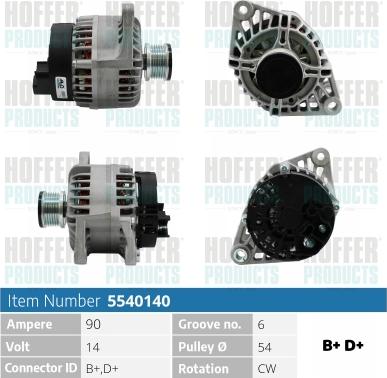 Hoffer H5540140 - Генератор autospares.lv