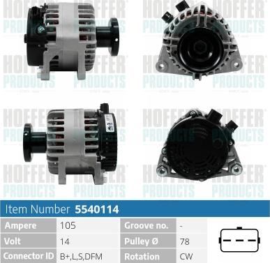 Hoffer H5540114 - Генератор autospares.lv