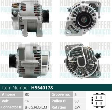 Hoffer H5540178 - Генератор autospares.lv