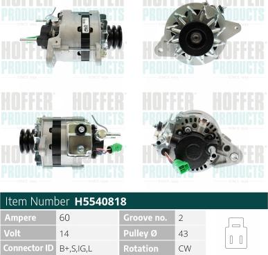 Hoffer H5540818 - Генератор autospares.lv