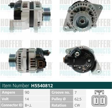 Hoffer H5540812 - Генератор autospares.lv