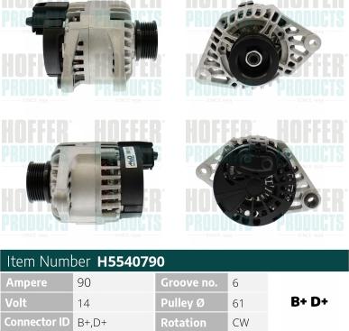 Hoffer H5540790 - Генератор autospares.lv