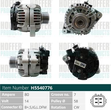 Hoffer H5540776 - Генератор autospares.lv