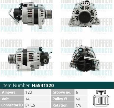 Hoffer H5541320G - Генератор autospares.lv