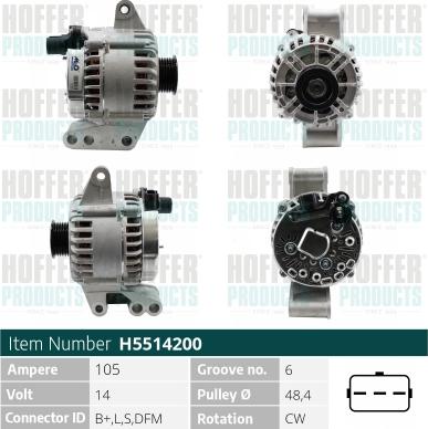 Hoffer H5514200 - Генератор autospares.lv