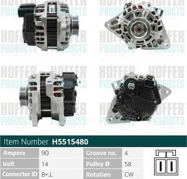 Hoffer H5515480 - Генератор autospares.lv