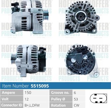 Hoffer H5515095 - Генератор autospares.lv