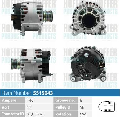 Hoffer H5515043 - Генератор autospares.lv