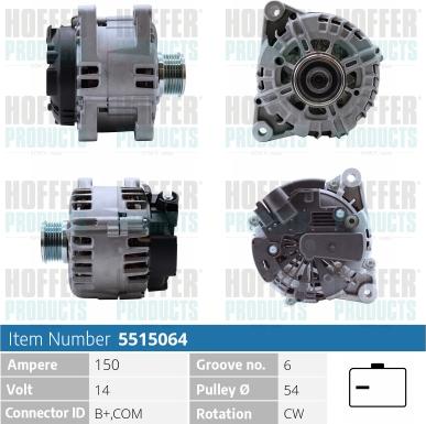 Hoffer H5515064P - Генератор autospares.lv