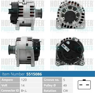 Hoffer H5515086 - Генератор autospares.lv