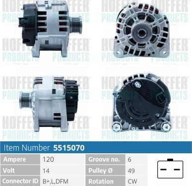 Hoffer H5515070 - Генератор autospares.lv