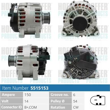 Hoffer H5515153 - Генератор autospares.lv