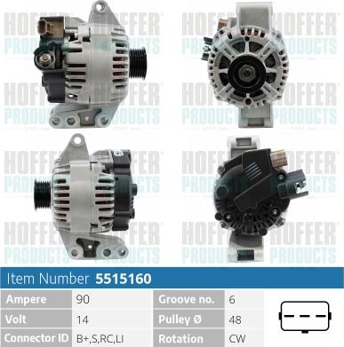 Hoffer H5515160 - Генератор autospares.lv