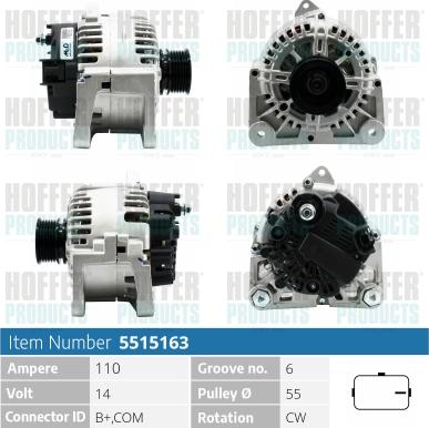 Hoffer H5515163 - Генератор autospares.lv