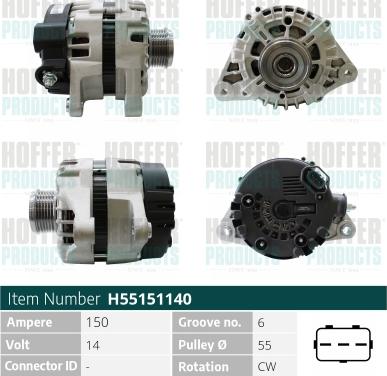 Hoffer H55151140 - Генератор autospares.lv