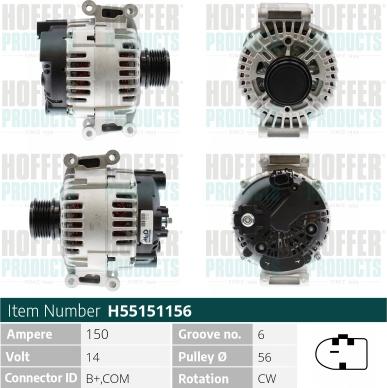 Hoffer H55151156 - Генератор autospares.lv