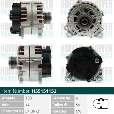 Hoffer H55151153 - Генератор autospares.lv