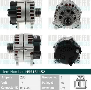 Hoffer H55151152 - Генератор autospares.lv