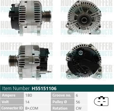 Hoffer H55151106 - Генератор autospares.lv