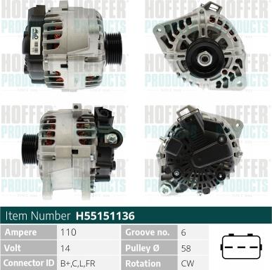 Hoffer H55151136 - Генератор autospares.lv