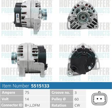 Hoffer H5515133 - Генератор autospares.lv