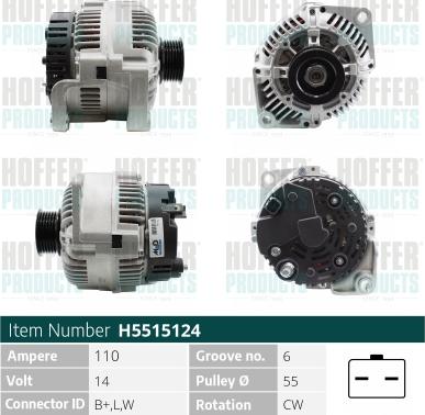 Hoffer H5515124 - Генератор autospares.lv