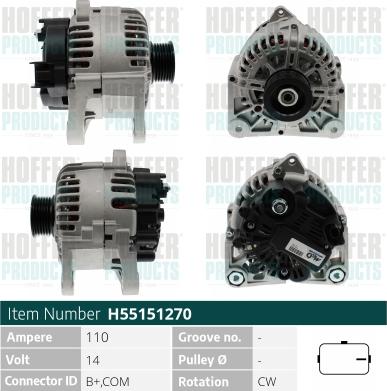 Hoffer H55151270 - Генератор autospares.lv