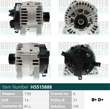 Hoffer H5515888 - Генератор autospares.lv