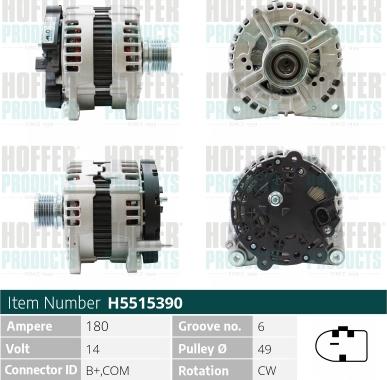 Hoffer H5515390 - Генератор autospares.lv