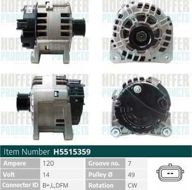 Hoffer H5515359 - Генератор autospares.lv