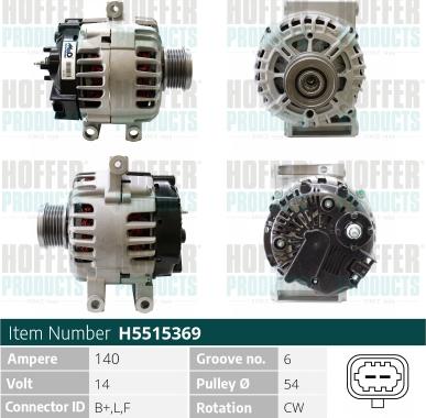 Hoffer H5515369 - Генератор autospares.lv