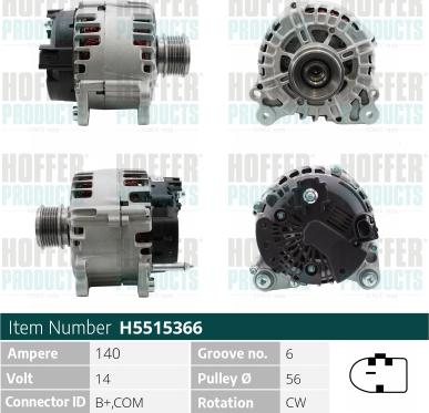 Hoffer H5515366 - Генератор autospares.lv