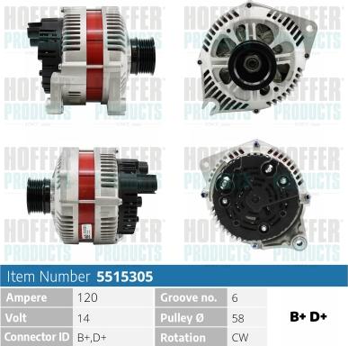 Hoffer H5515305 - Генератор autospares.lv