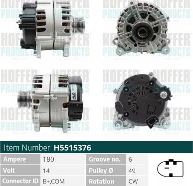 Hoffer H5515376 - Генератор autospares.lv