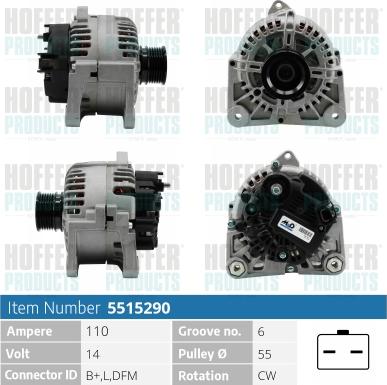 Hoffer H5515290 - Генератор autospares.lv